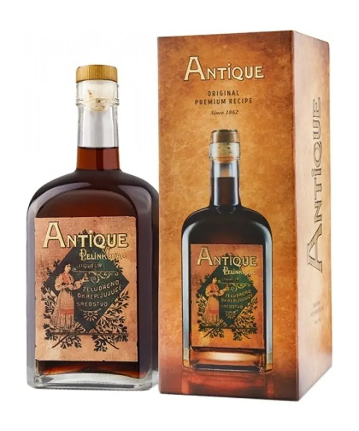 Antique Pelinkovac Premium Herbal Liqueur in a gift box